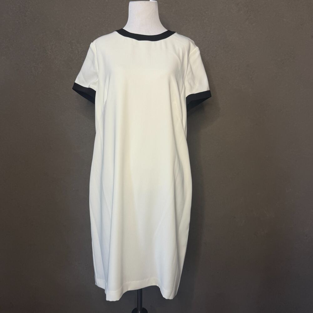 Lauren Ralph Lauren Shift Dress Size 14 NWT Cream Black Trim Cotton